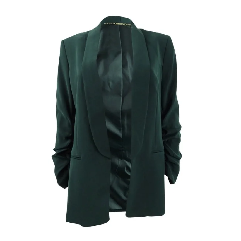 Dkny Women's Ruched Sleeve Open Front Blazer Green Size 0