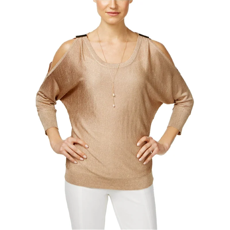 I-N-C Womens Embellished Knit Sweater, Metallic, X-Small