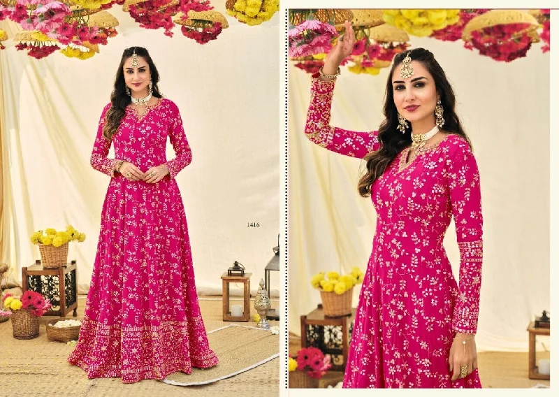 Hot Pink Heavy Blooming Fox Georgette with
Embroidery Anarkali Suit