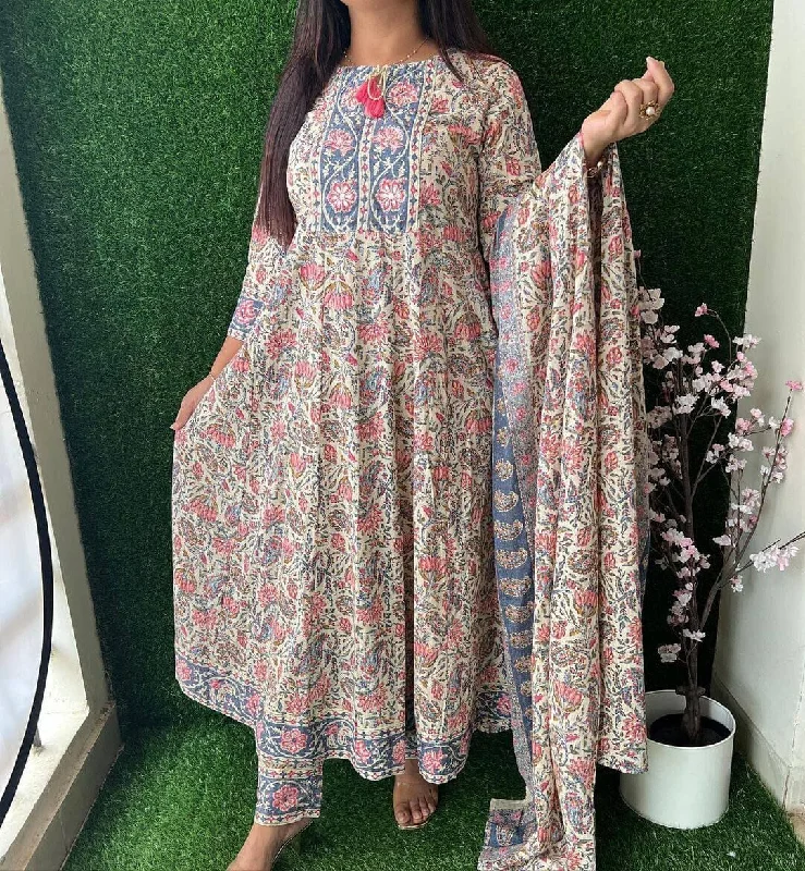 Beautiful Printed Anarkali Kurti with Bottom and Dupatta