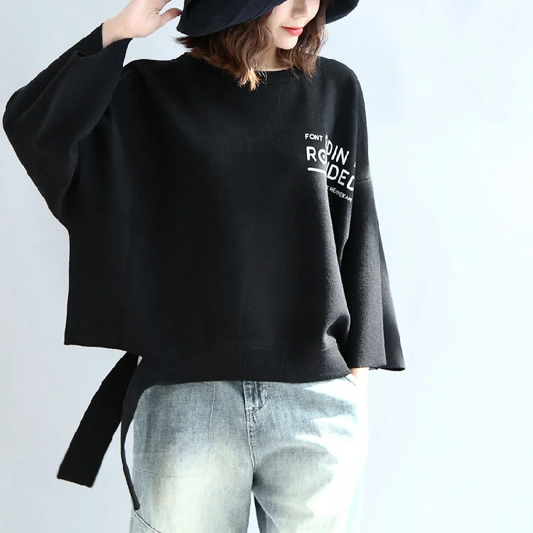 Black woolen short tops women oversize winter clothing plus size t shirts