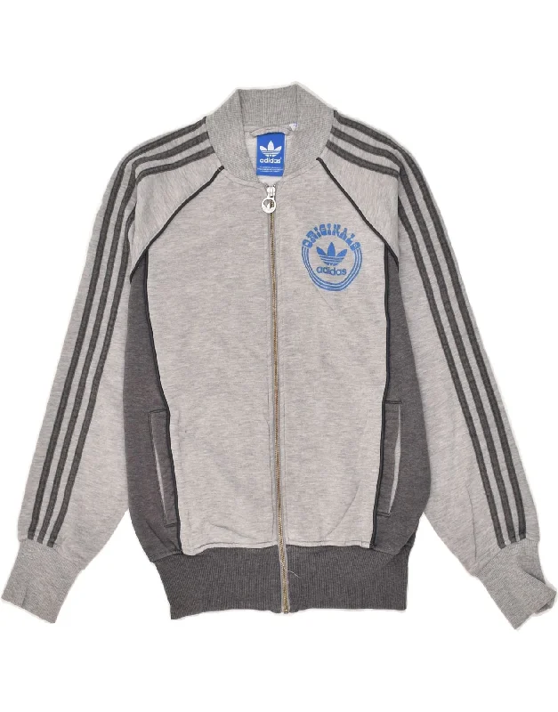 ADIDAS Womens Graphic Tracksuit Top Jacket UK 6 XS Grey Colourblock Cotton