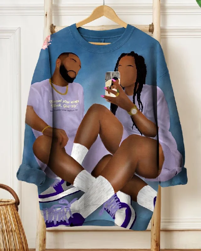 Casual Black Couple Long Sleeve Sweatshirt