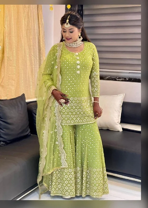 Parrot Green Fancy Wear Sequence Work Suit