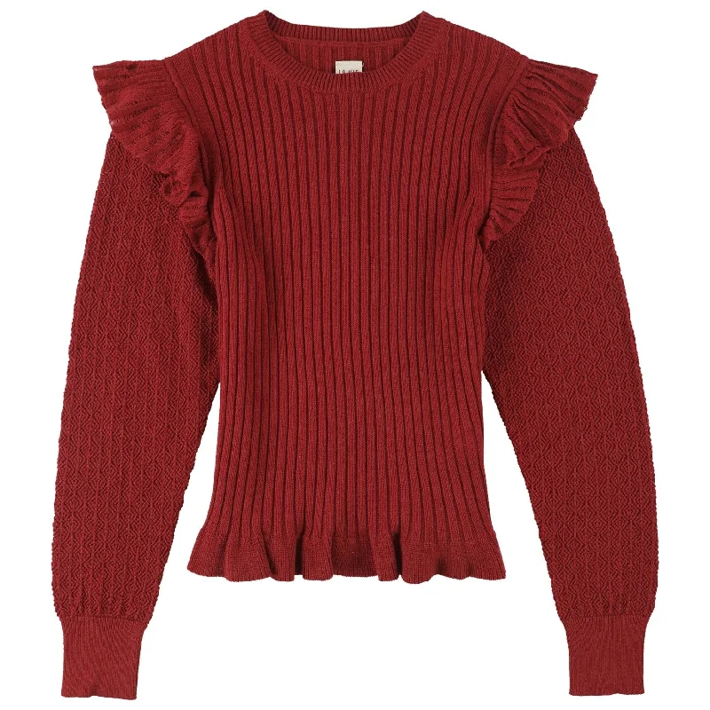 Rebecca Taylor Womens Ruffle Ribbed Pullover Sweater, Red, Small