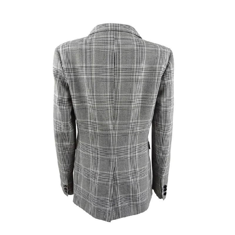 Calvin Klein Women's Plaid One Button Blazer Gray Size 6