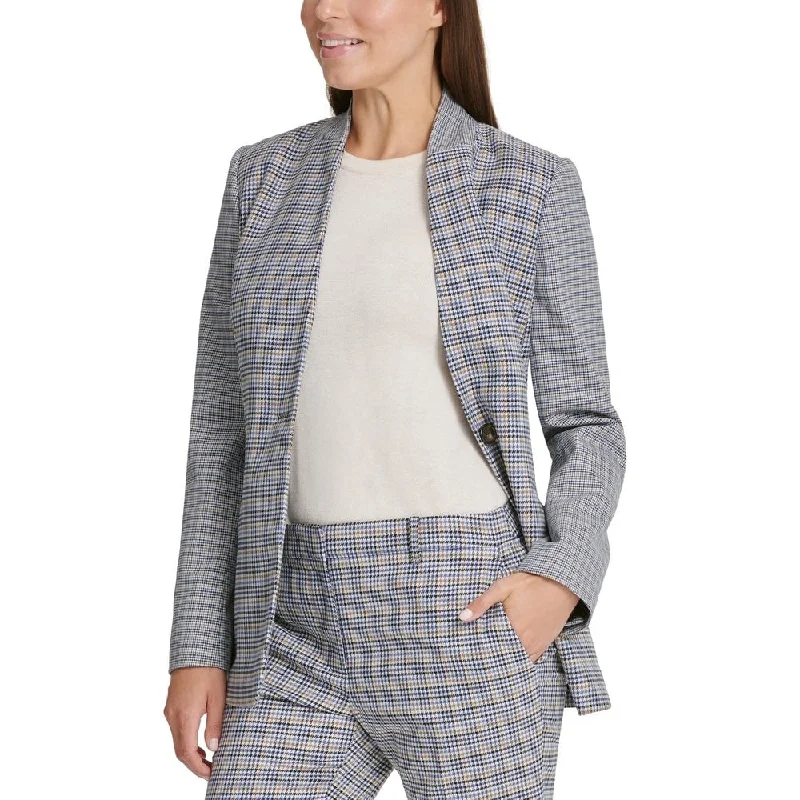 DKNY Women's Houndstooth Collarless Blazer Blue Size 2