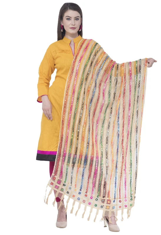 A R SILK White Color Multi Stripe Dupattas and Chunnis