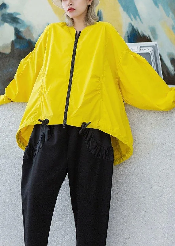 Style yellow Plus Size box short coat Photography drawstring hem fall outwear