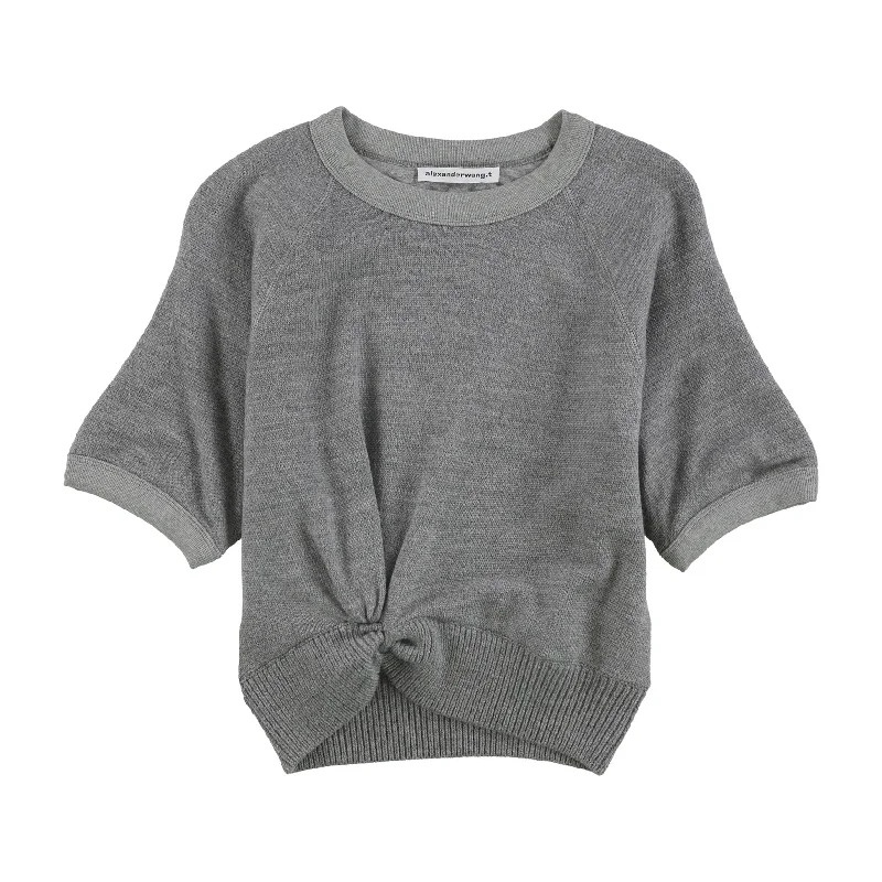 T by Alexander Wang Womens Double Layer Twist Pullover Sweater, Grey, Small