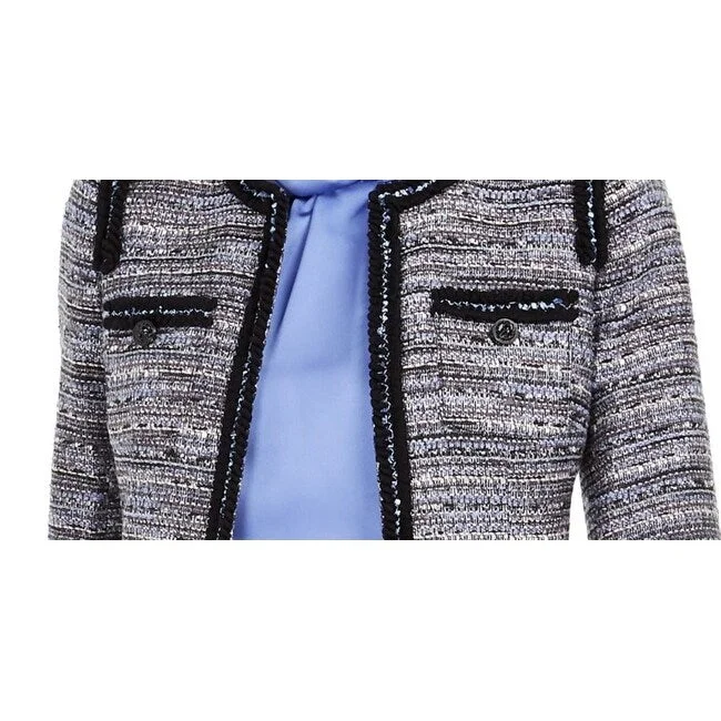 Anne Klein Women's Printed Wear To Work Blazer Jacket Gray Size 12