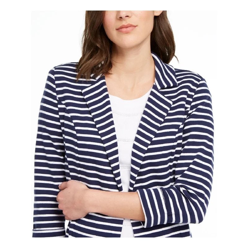 Maison Jules Women's Knit Breton Blazer Jacket Blue Size Large