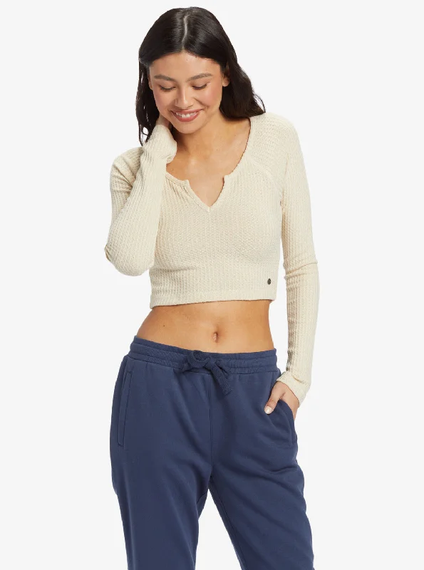 Cropped Long Sleeve Waffle Top - Tapioca