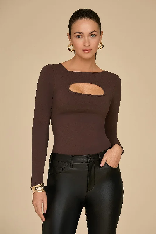 Jada Cut Out Long Sleeve Top - Espresso