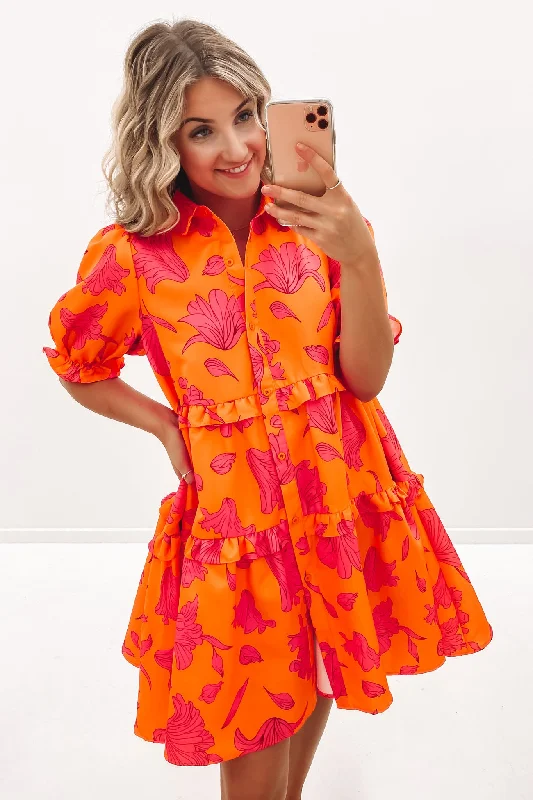 Maddie Mini Dress Orange Hot Pink