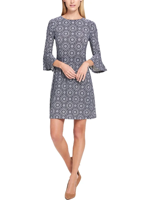 Petites Womens Printed Mini Wear to Work Dress