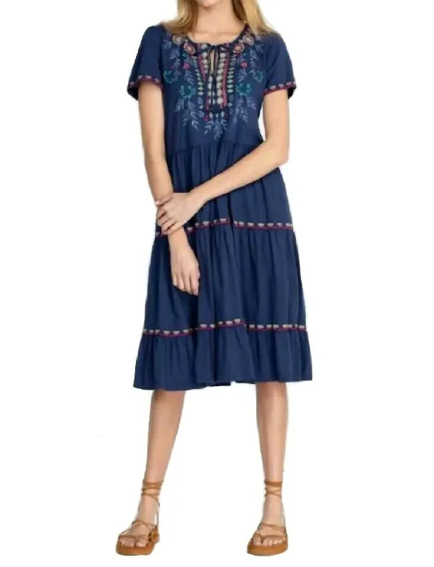 Sicilia Tiered Knit Dress in Navy